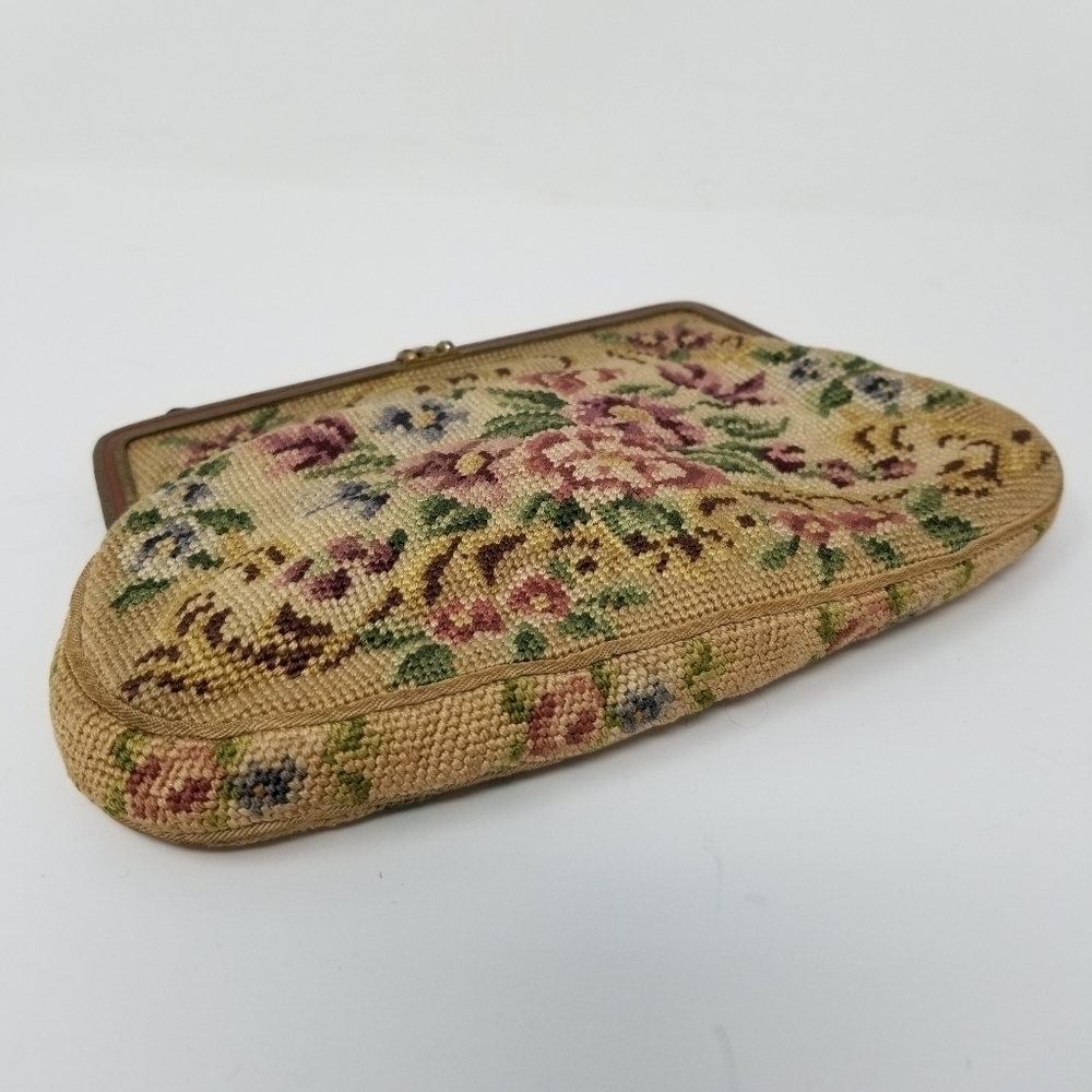 Purse Evening Bag Floral Antique Vintage Jeweled Kiss Lock Petite Point Grandma - Picture 13 of 15